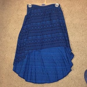 High low blue Aztec print skirt